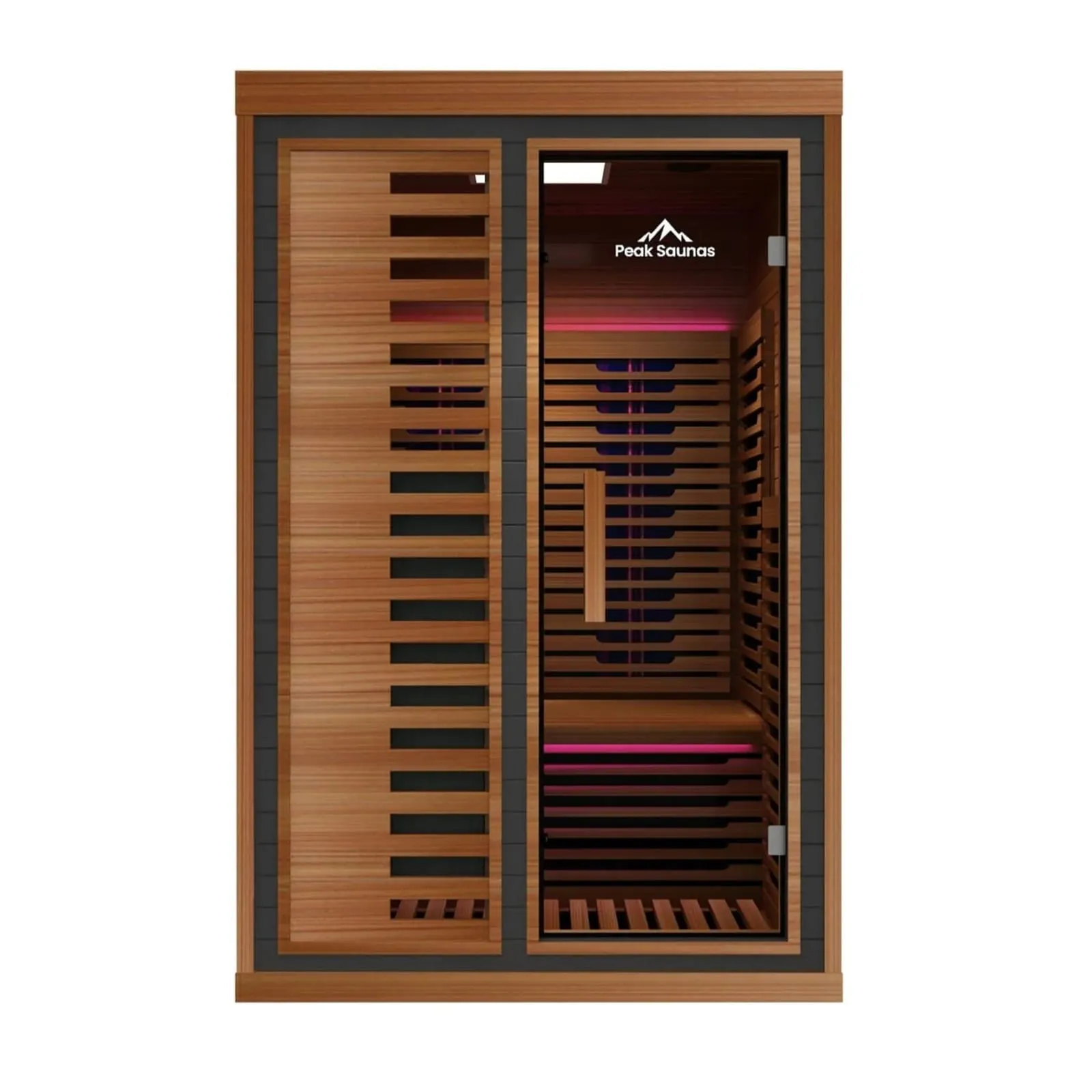 Cabina de sauna infrarrojo de cedro con puerta de vidrio y emisores en las paredes